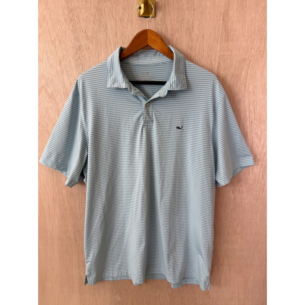 Vineyard Vines Performance Polo Shirt Mens XL Blue White Striped Short Sleeve